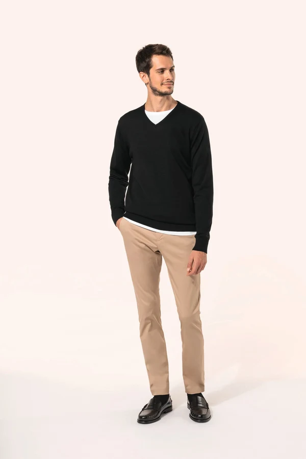 Merino-Herrenpullover mit V-Ausschnitt