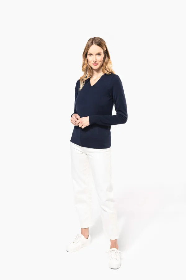 Ladies' V-neck merino jumper