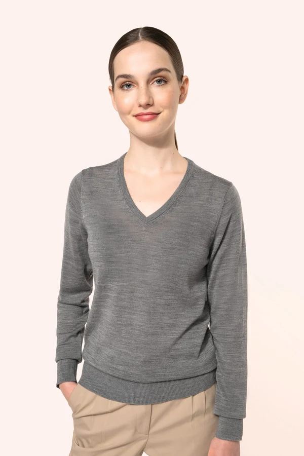 Merino-Damenpullover mit V-Ausschnitt