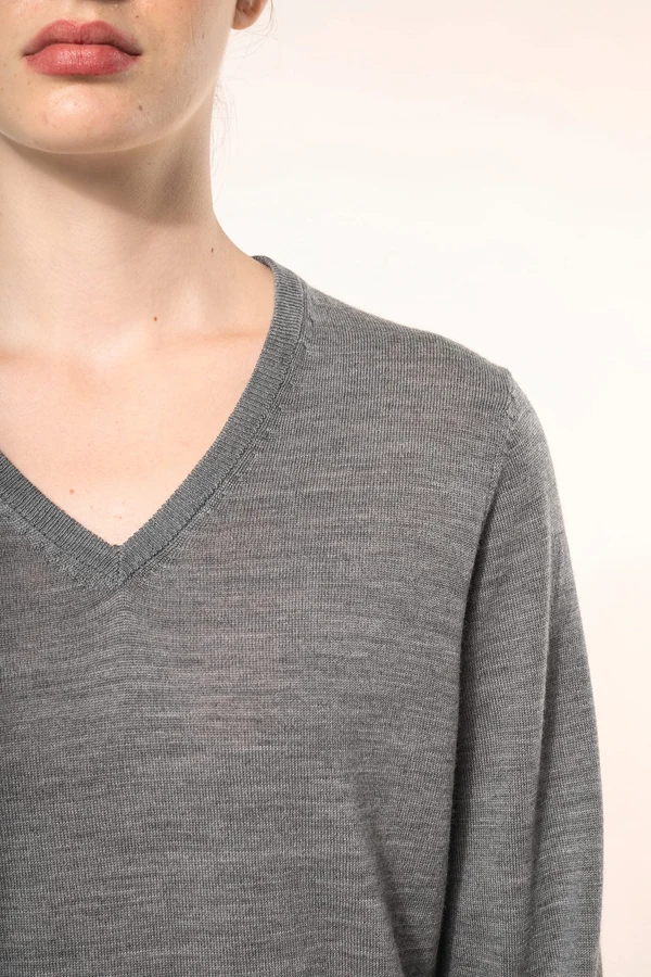 Merino-Damenpullover mit V-Ausschnitt