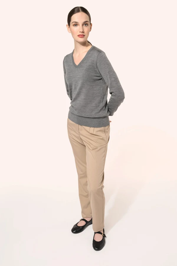 Merino-Damenpullover mit V-Ausschnitt