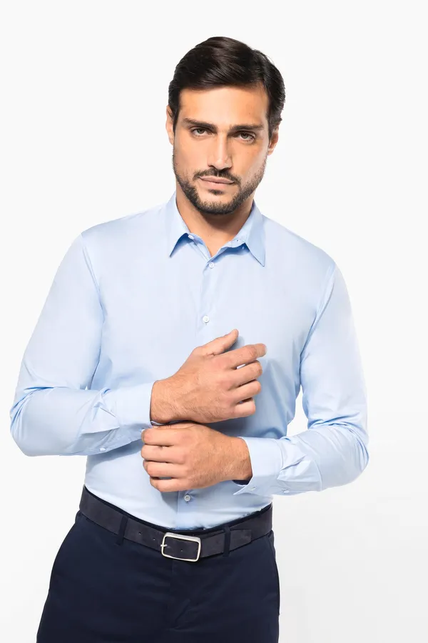 Men's long-sleeved poplin shirt