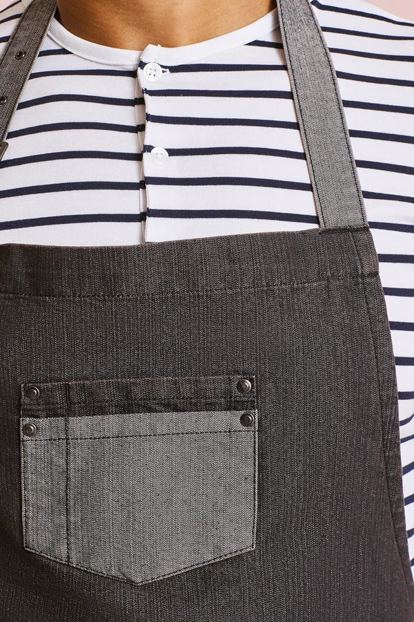 Domain - Contrast denim bib apron Black Denim
