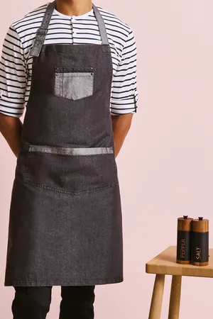 Domain - Contrast denim bib apron Black Denim