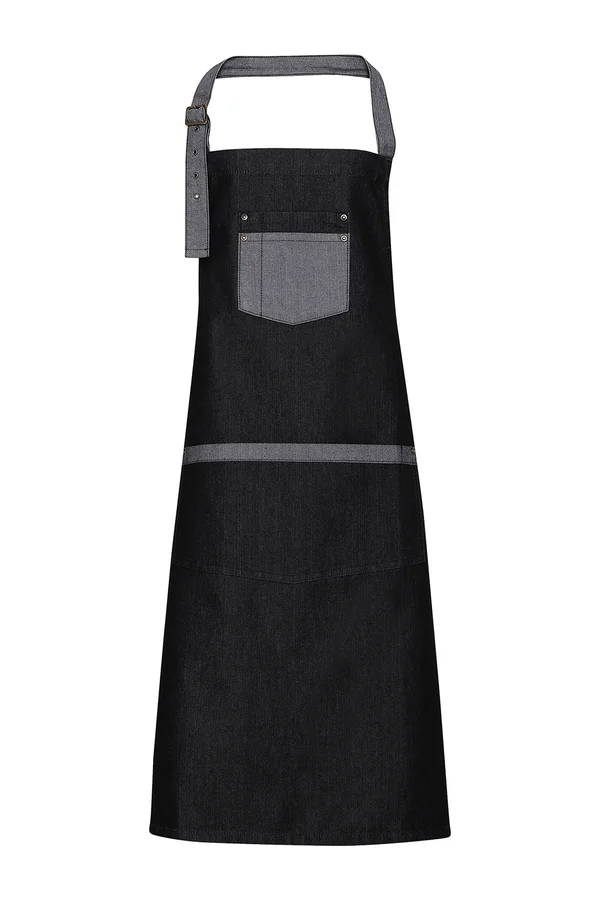 Domain - Contrast denim bib apron Black Denim