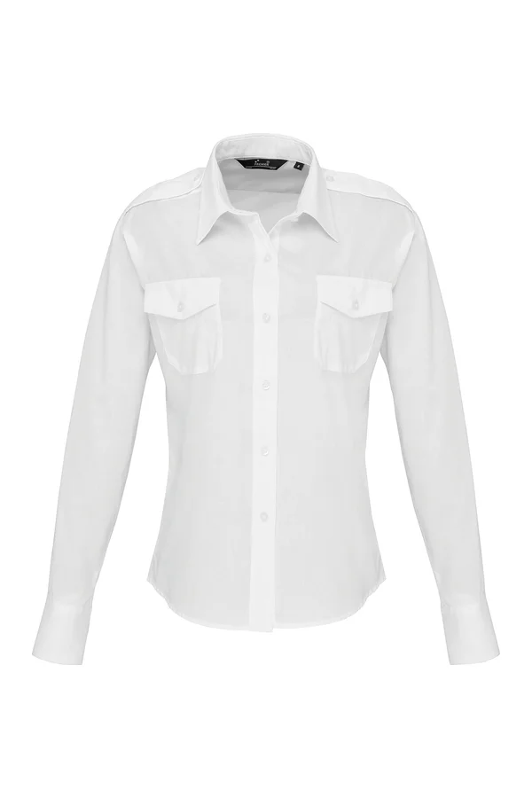 Damen-Langarm-Pilotenbluse White