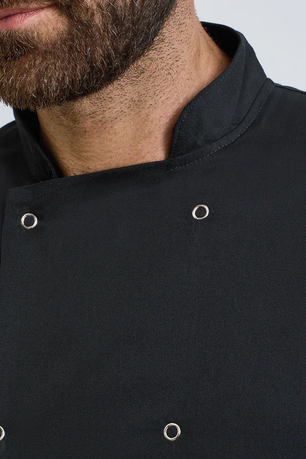 Long Sleeve Press Stud Chef's Jacket Black