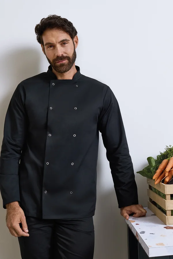 Long Sleeve Press Stud Chef's Jacket Black