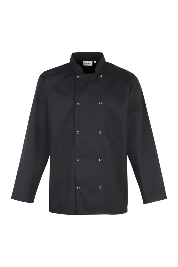 Long Sleeve Press Stud Chef's Jacket Black