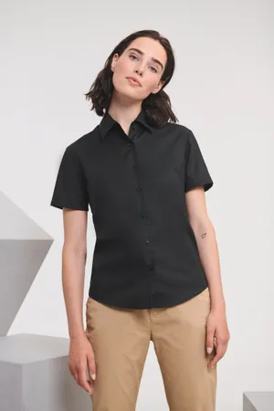 Ladies Short Sleeve Easy Care Oxford Shirt Black