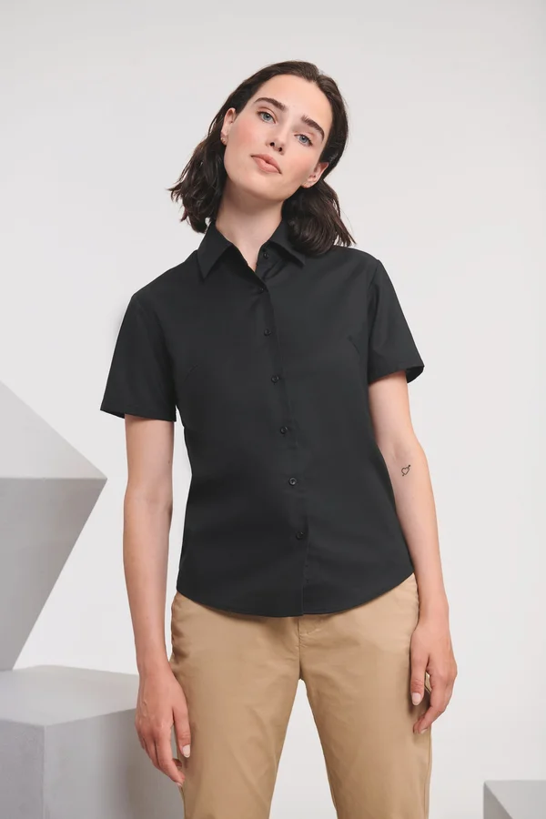Ladies Short Sleeve Easy Care Oxford Shirt Black