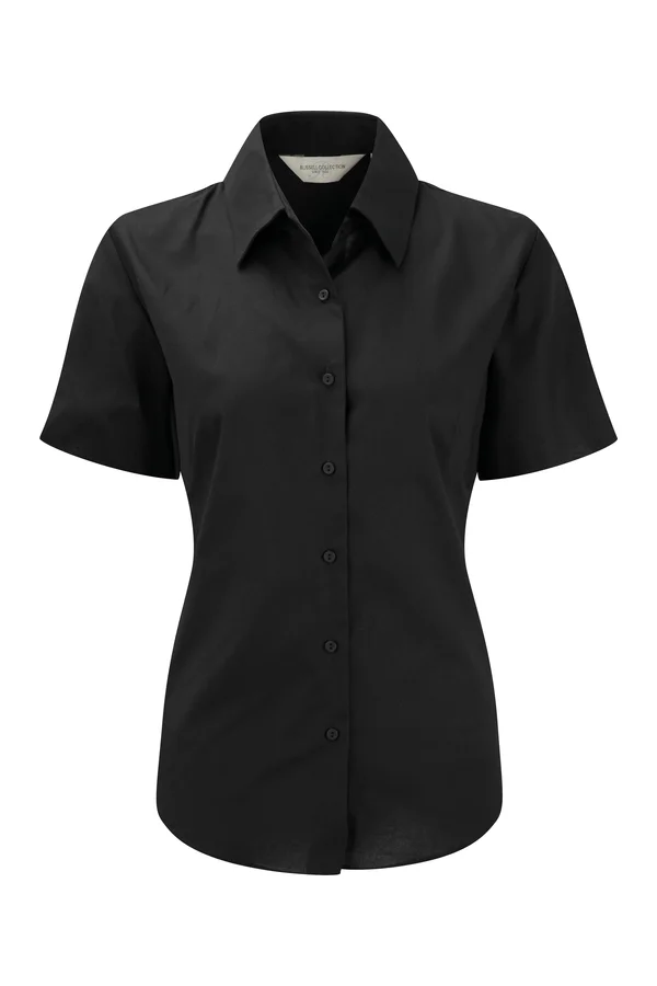 Ladies Short Sleeve Easy Care Oxford Shirt Black