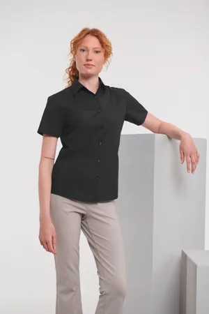 Ladies' Ss Polycotton Popelinehemd Black