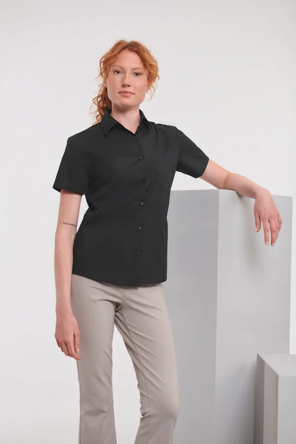Ladies' Ss Polycotton Popelinehemd Black