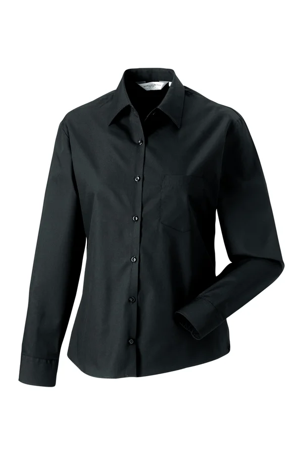 Ladies' Ls Pure Cotton Easy Care Poplin Shirt Black