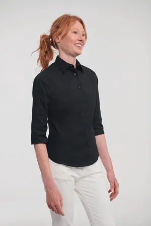 Ladies' 3/4 Sleeve Easy Care Fitted Shirt Black