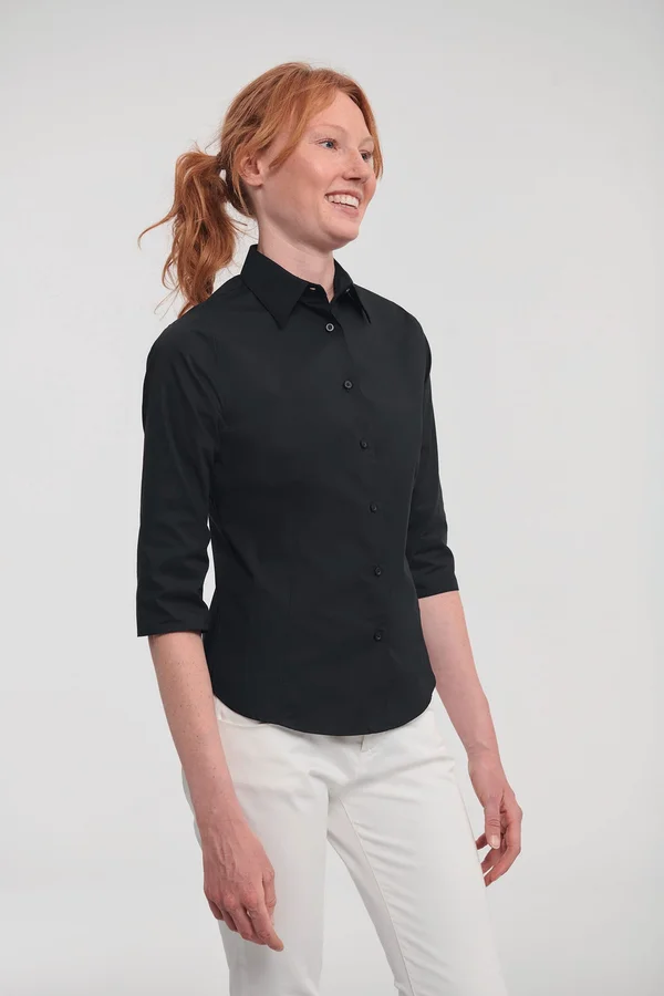 Ladies' 3/4 Sleeve Easy Care Fitted Shirt Black