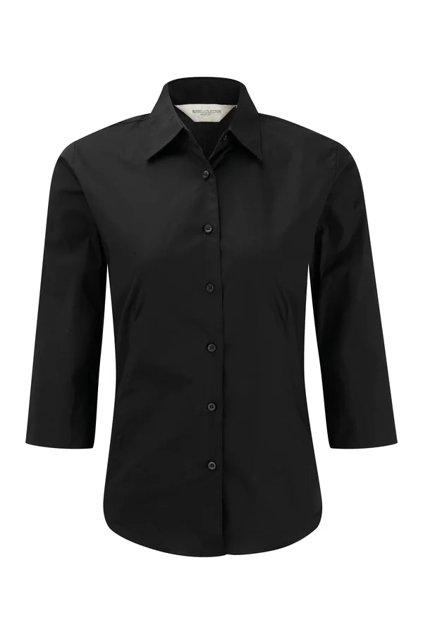 Ladies' 3/4 Sleeve Easy Care Fitted Shirt Black