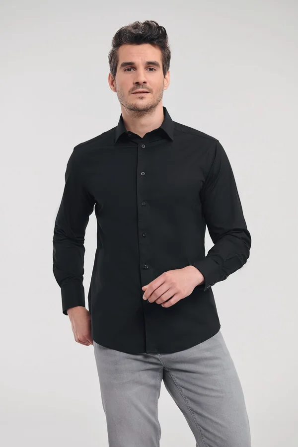 Men's Long Sleeve Easy Care Fitted Shirt Black