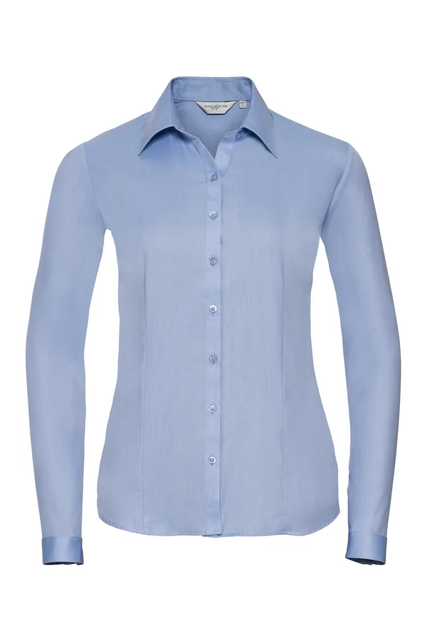 Ladies Long Sleeve Herringbone Shirt Light Blue