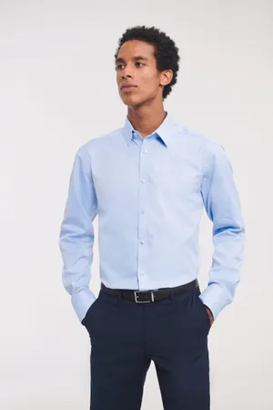 Men's Long Sleeve Herringbone Shirt Light Blue