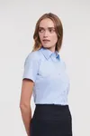 Ladies Short Sleeve Herringbone Shirt Light Blue