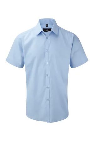 Men's Short Sleeve Herringbone Shirt Light Blue