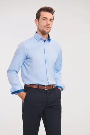 Long sleeve herringbone shirt light blue / mid blue / bright navy