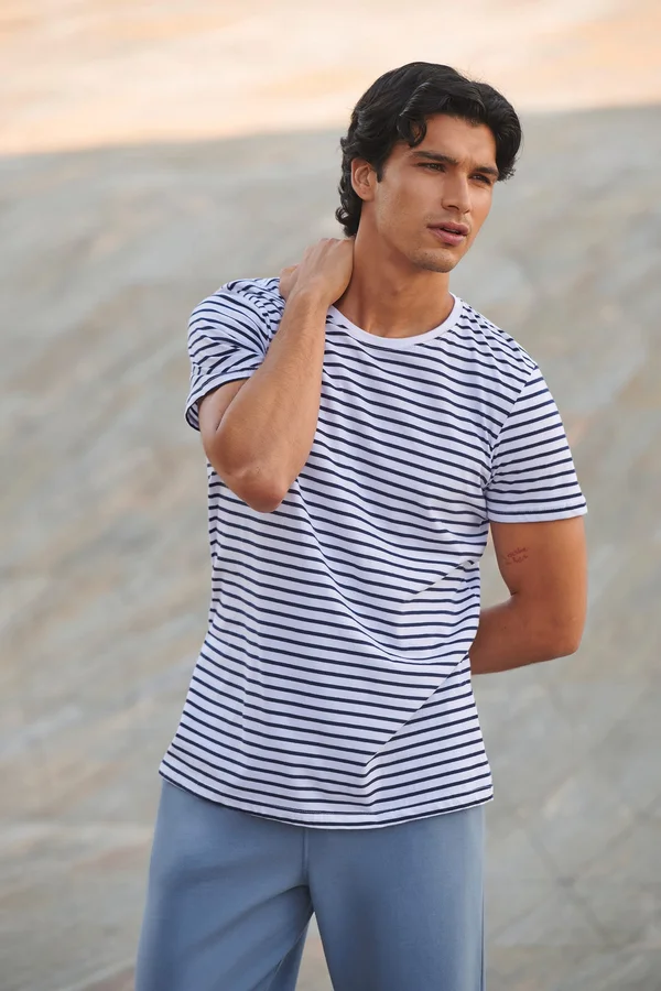 Unisex Striped T-shirt White / Oxford Navy