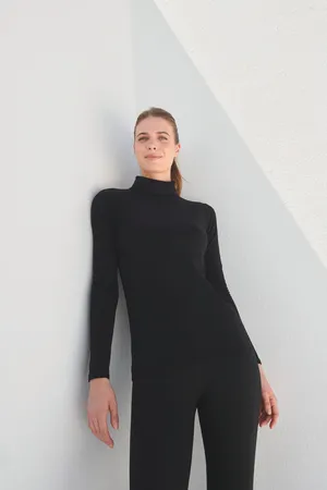 Women's Feel Good Roll Neck Top Black