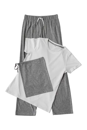 Women's Long Trousers Pyjamas Set White / Heather Grey
