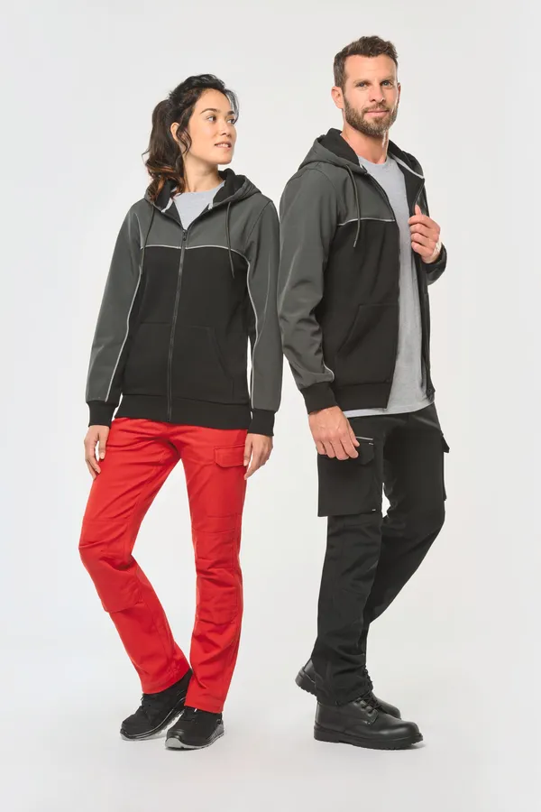 Umweltfreundliche, zweifarbige Molton-Kapuzenjacke mit Reißverschluss, Unisex