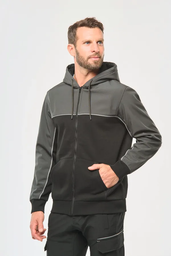 Umweltfreundliche, zweifarbige Molton-Kapuzenjacke mit Reißverschluss, Unisex