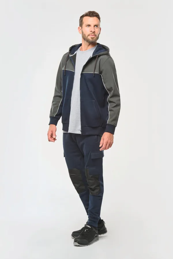 Umweltfreundliche, zweifarbige Molton-Kapuzenjacke mit Reißverschluss, Unisex