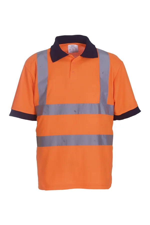 YOKO Kurzärmliges Polo Shirt in Warnfarbe Hi Vis Orange