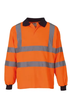 YOKO Langärmliges Poloshirt in Warnfarbe Hi Vis Orange
