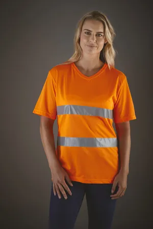 Hi-Vis Top Cool T-shirt V-Ausschnitt Hi Vis Orange