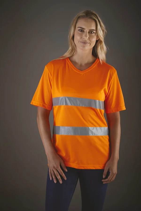 Hi-Vis Top Cool T-shirt V-Ausschnitt Hi Vis Orange