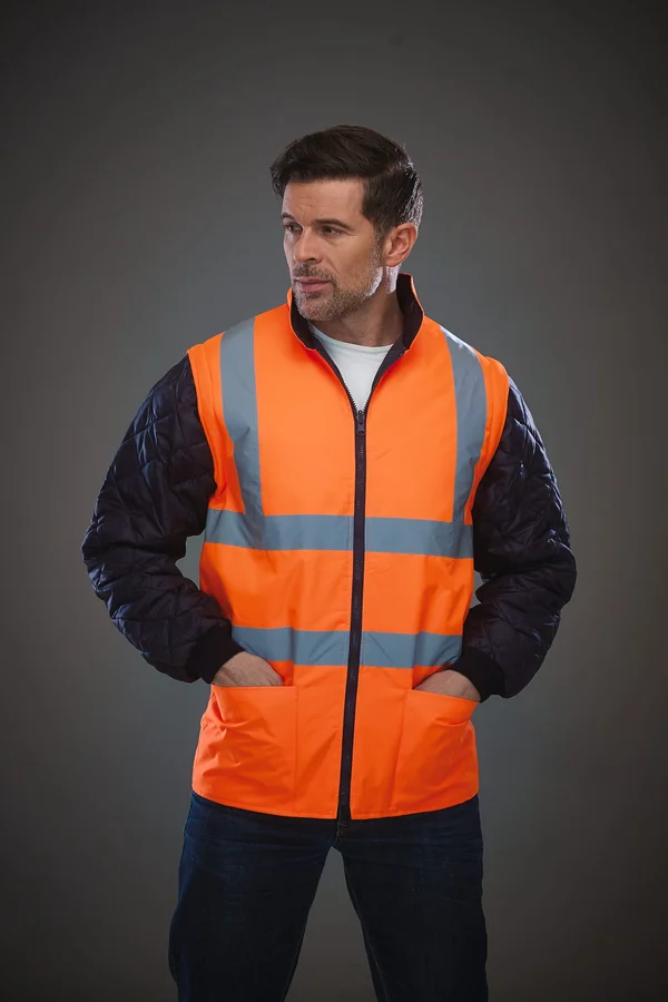 Warn-Steppjacke mit abnehmbaren Ärmeln Hi Vis Orange / Navy