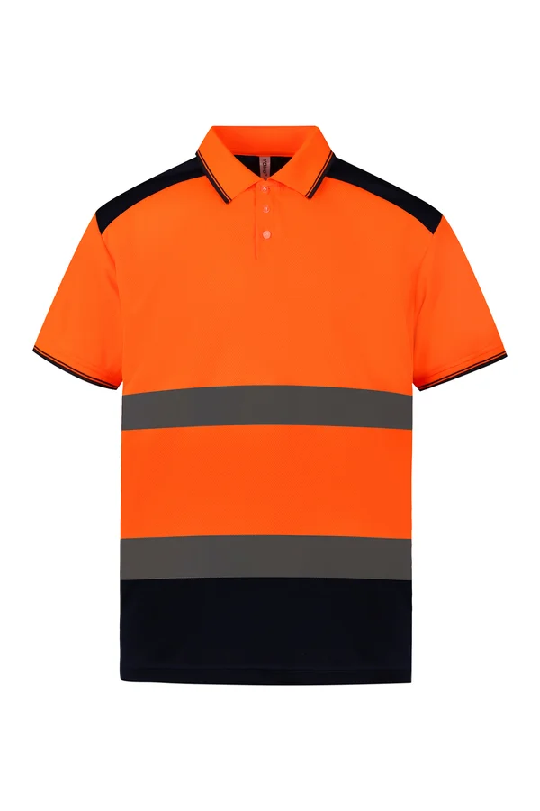 Zweifarbiges HiViz-Polohemd Hi Vis Orange / Navy