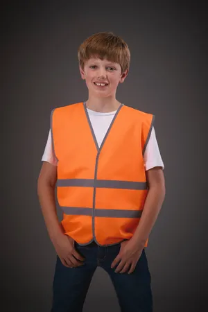 YOKO Kinderweste mit Reflexleiste in Warnfarbe Hi Vis Orange