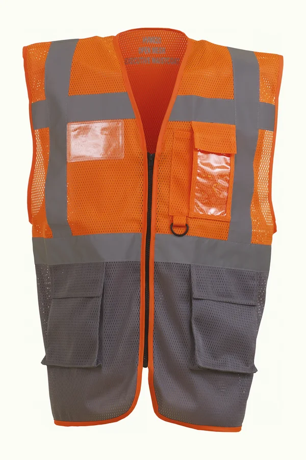 Top Cool - Hi-Vis mesh executive waistcoat Hi Vis Orange / Grey