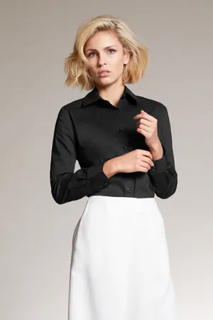 Popeline Slim Fit Bluse Black