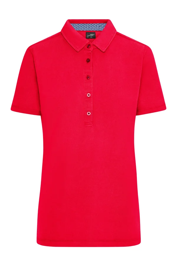 Damen Piqué Polo mit Kragenbesatz red/blue white