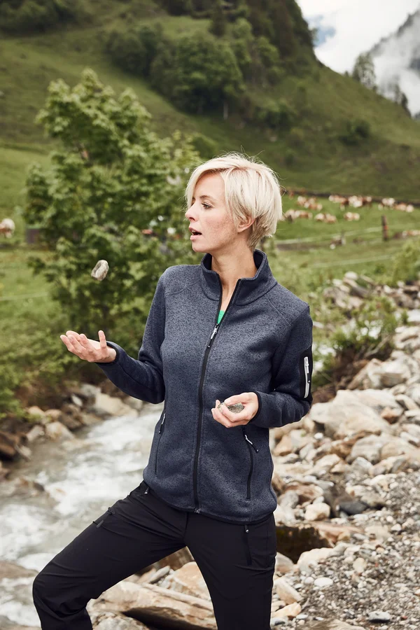 Ladies´ Knitted Fleece Jacket dark grey melange/silver