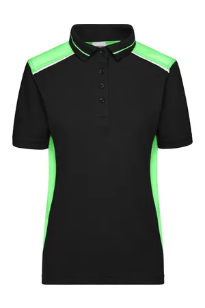 Damen Workwear Piqué Polo - Color Black / Lime Green