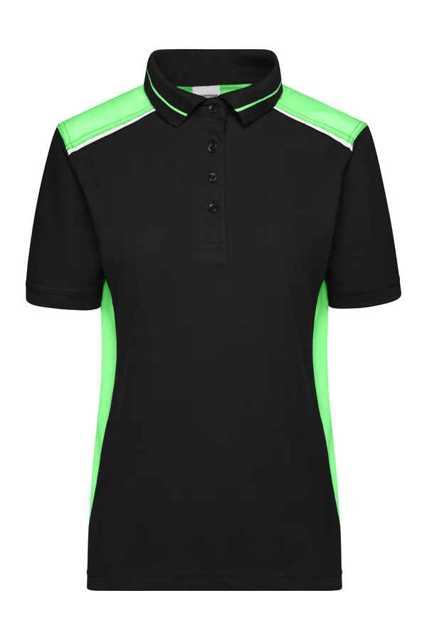 Damen Workwear Piqué Polo - Color Black / Lime Green