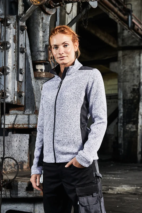 Ladies´ Knitted Workwear Fleece Jacket -STRONG- white melange/carbon