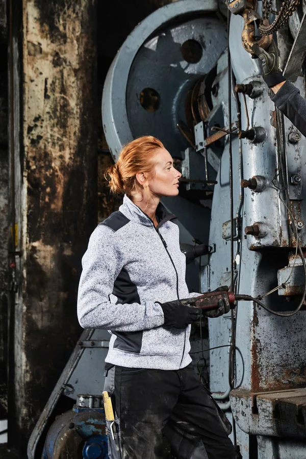 Ladies´ Knitted Workwear Fleece Jacket -STRONG- white melange/carbon