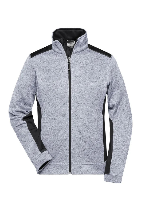 Ladies´ Knitted Workwear Fleece Jacket -STRONG- white melange/carbon